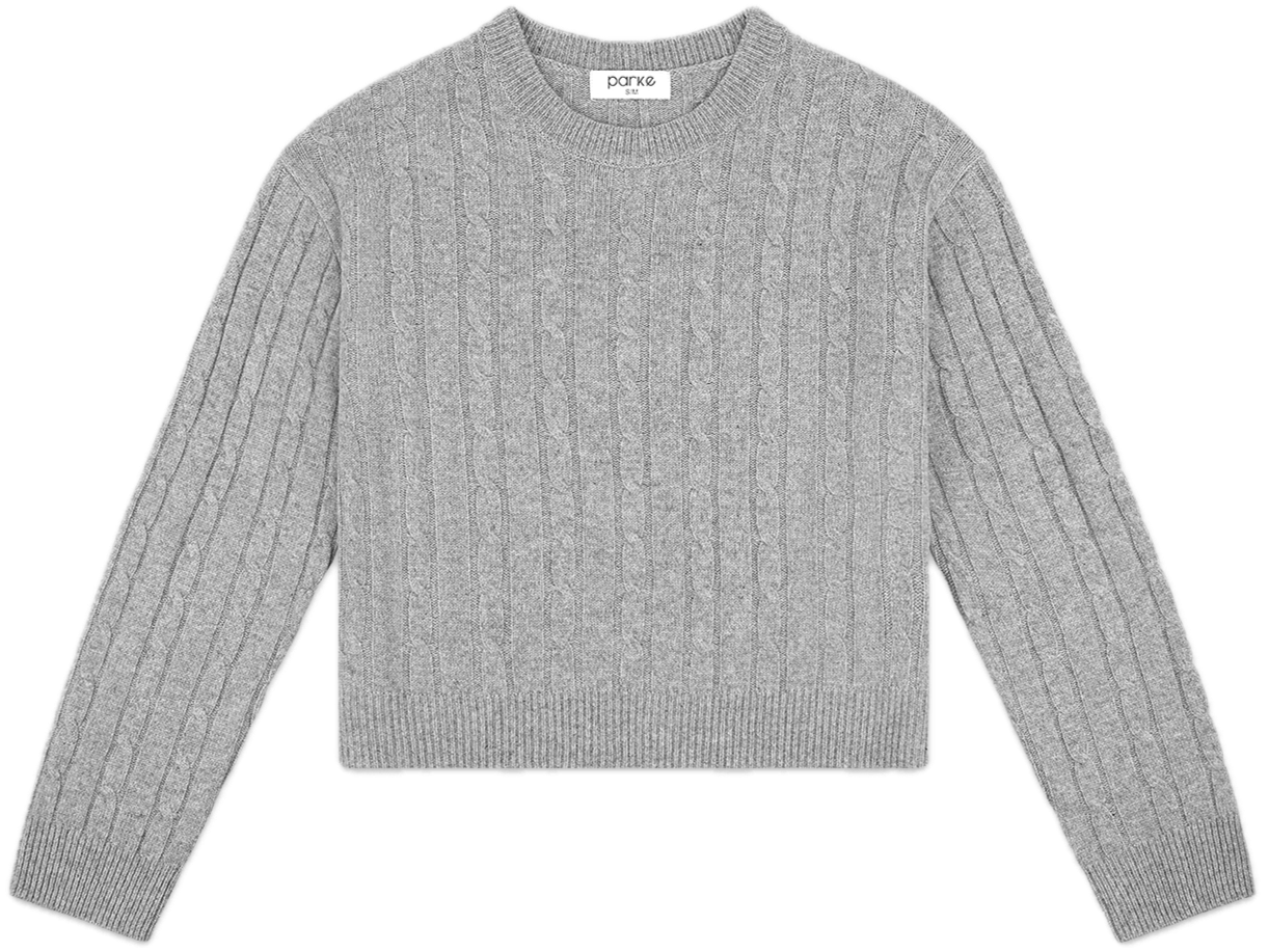 heather grey cable knit flat lay -  heather grey