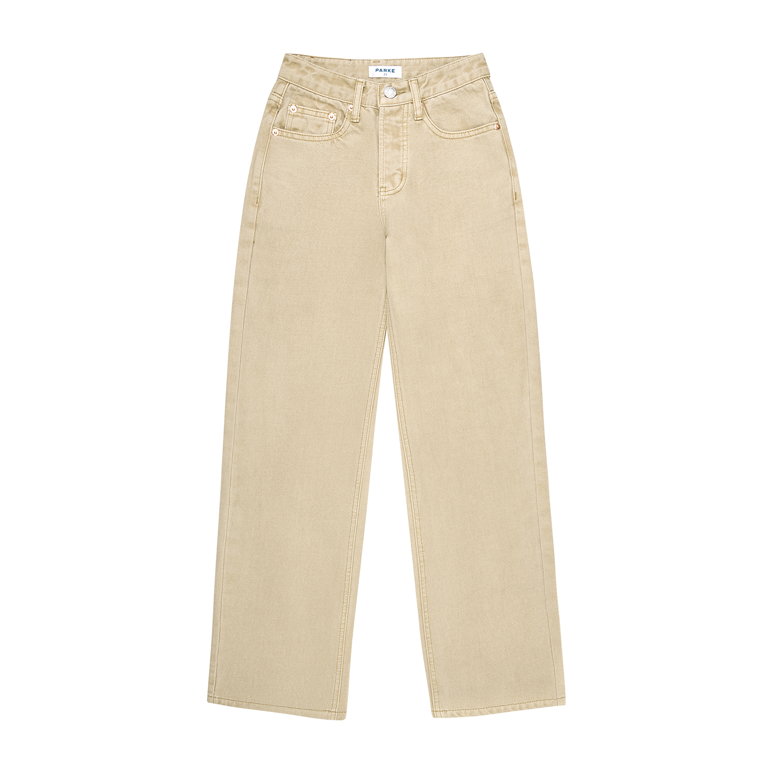 classic straight jean flat lay -camel